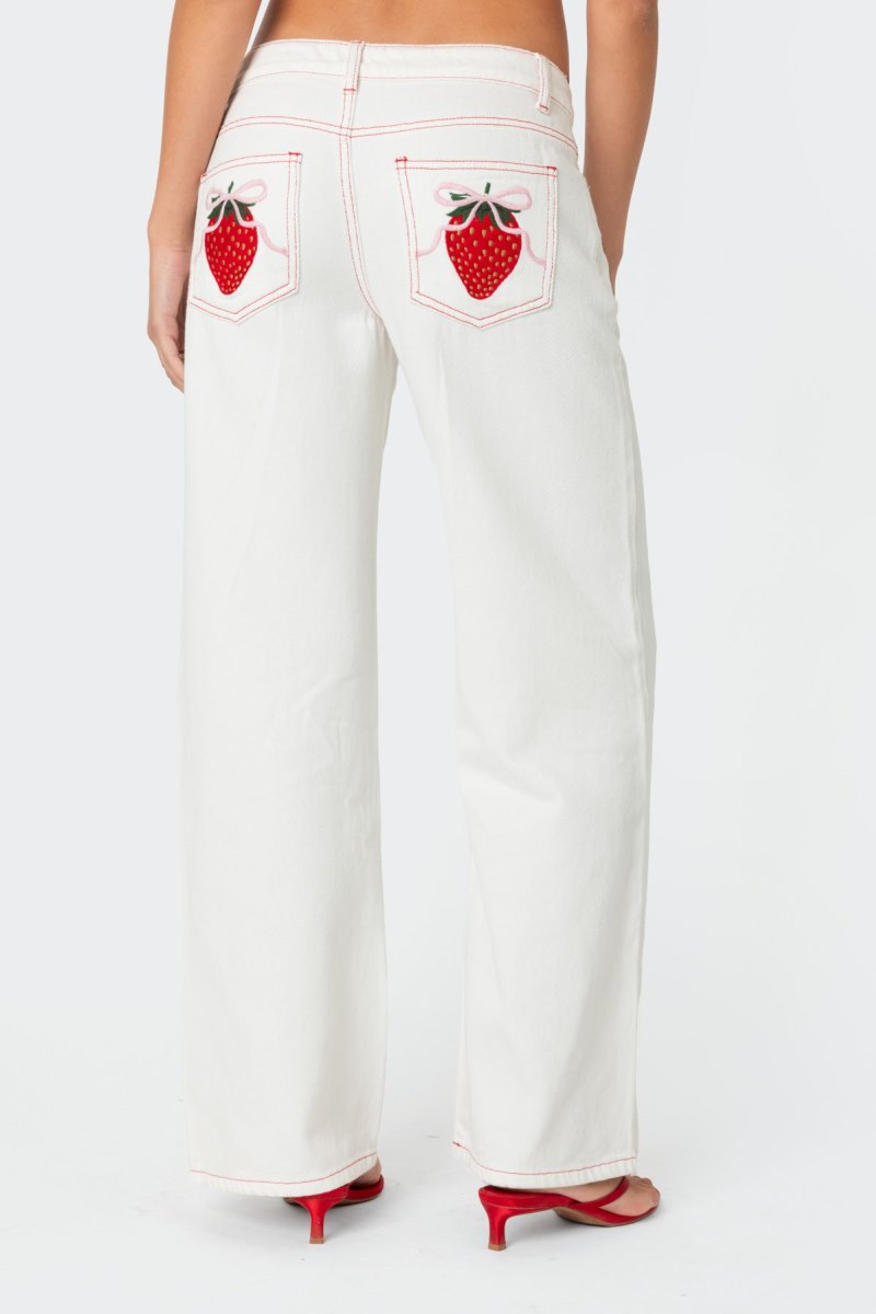 Edikted Strawberry Bow Pocket Jeans White | USA ZI095309H9