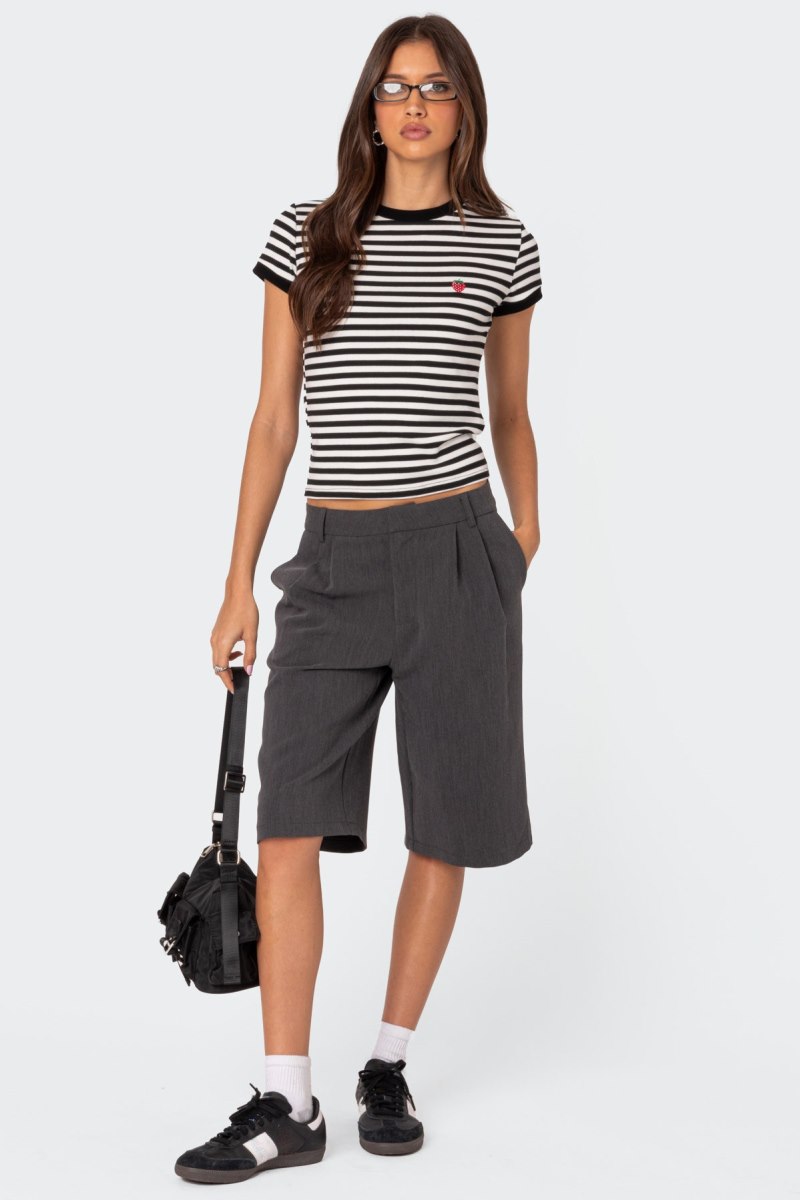 Edikted Strawberry Fields Striped T Shirt Graphic Tops Black And White | USA YI060196H4