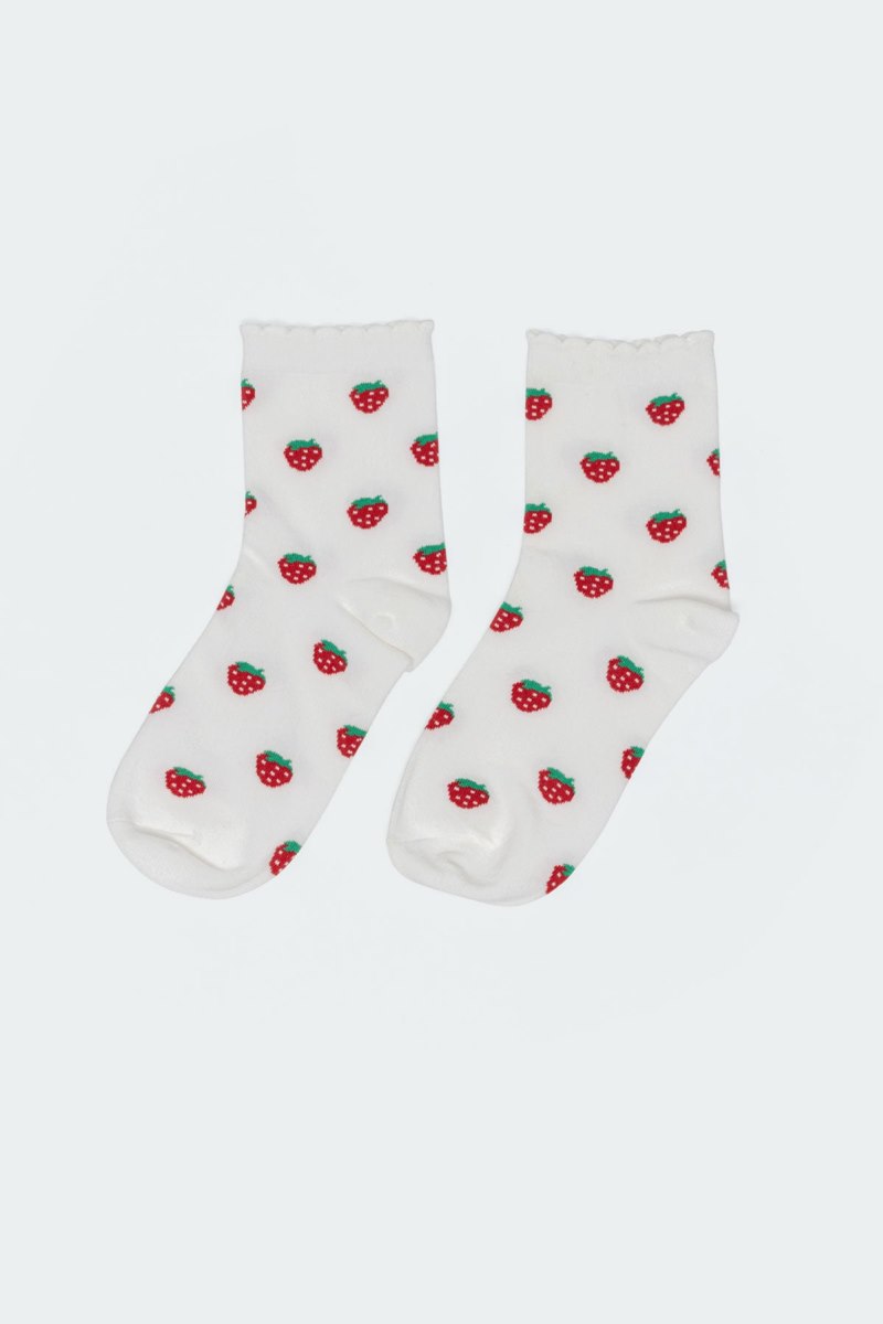 Edikted Strawberry Frill Socks White | USA PW868746M2