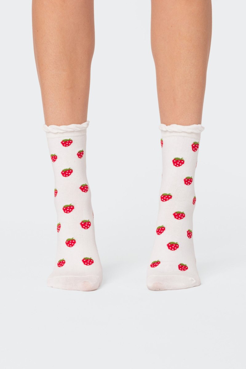 Edikted Strawberry Frill Socks White | USA PW868746M2