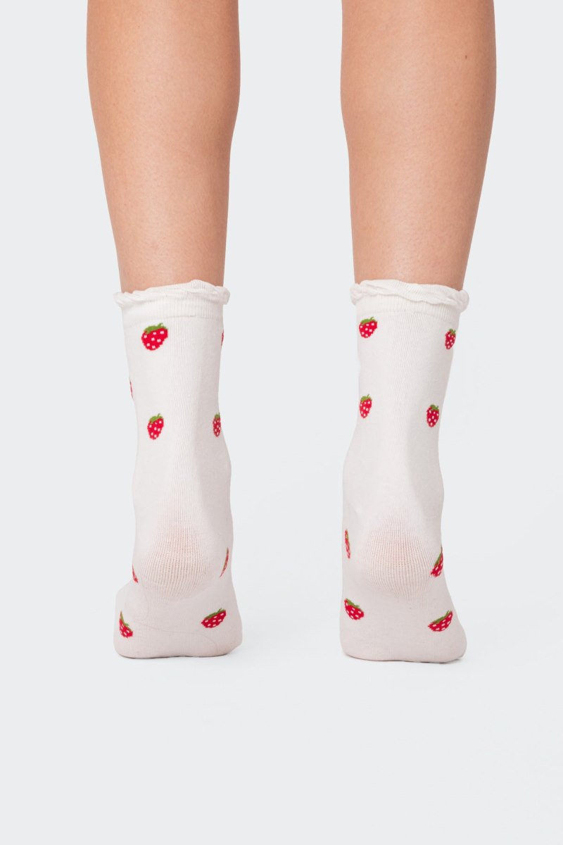Edikted Strawberry Frill Socks White | USA PW868746M2