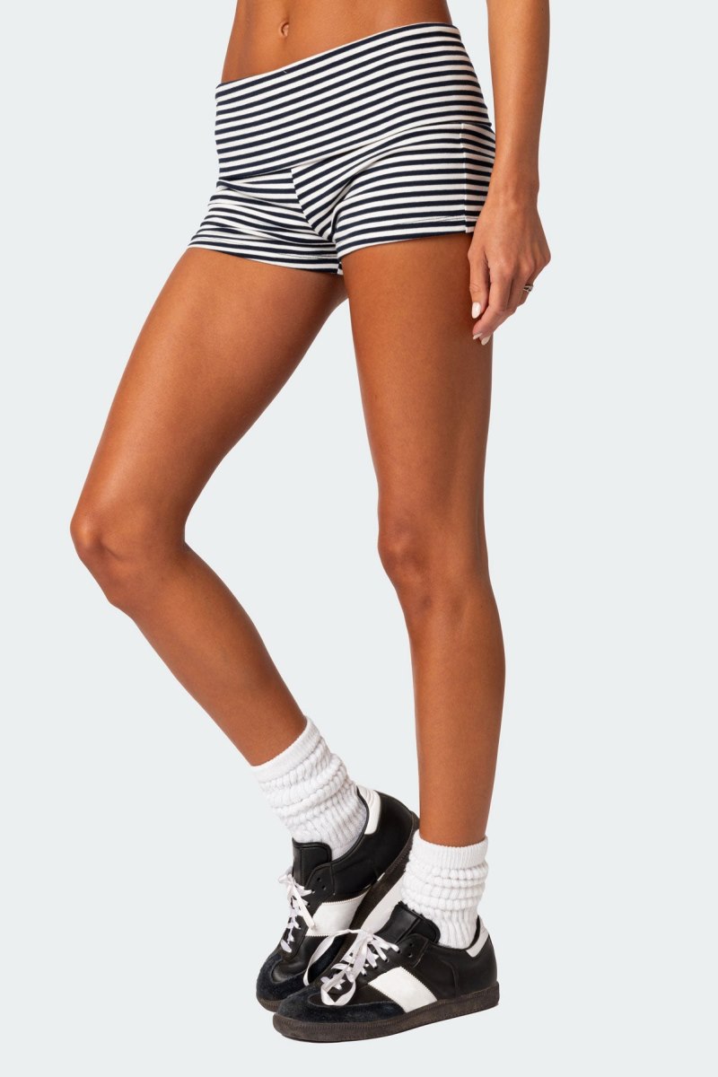 Edikted Striped Fold Over Shorts Navy And White | USA XV272887Y8