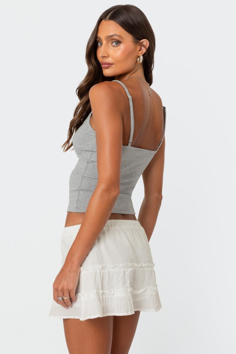 Edikted Striped Henley Tank Top Blue | USA EM516161P5