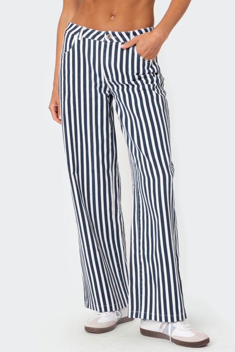 Edikted Striped Low Rise Jeans Blue And White | USA KF725402Z6
