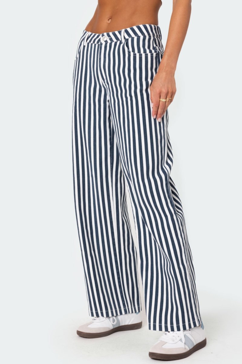 Edikted Striped Low Rise Jeans Blue And White | USA KF725402Z6