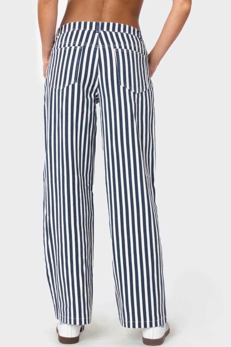 Edikted Striped Low Rise Jeans Blue And White | USA KF725402Z6