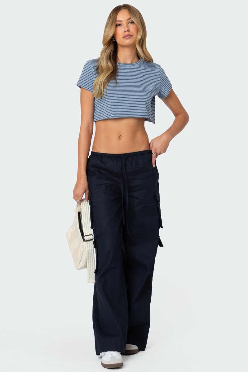 Edikted Stripey Cropped T Shirt Crop Tops Blue | USA ZX229132D7