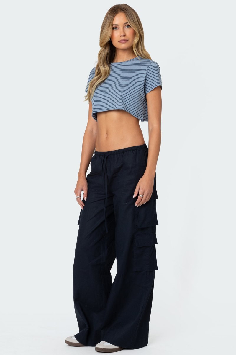 Edikted Stripey Cropped T Shirt Crop Tops Blue | USA ZX229132D7