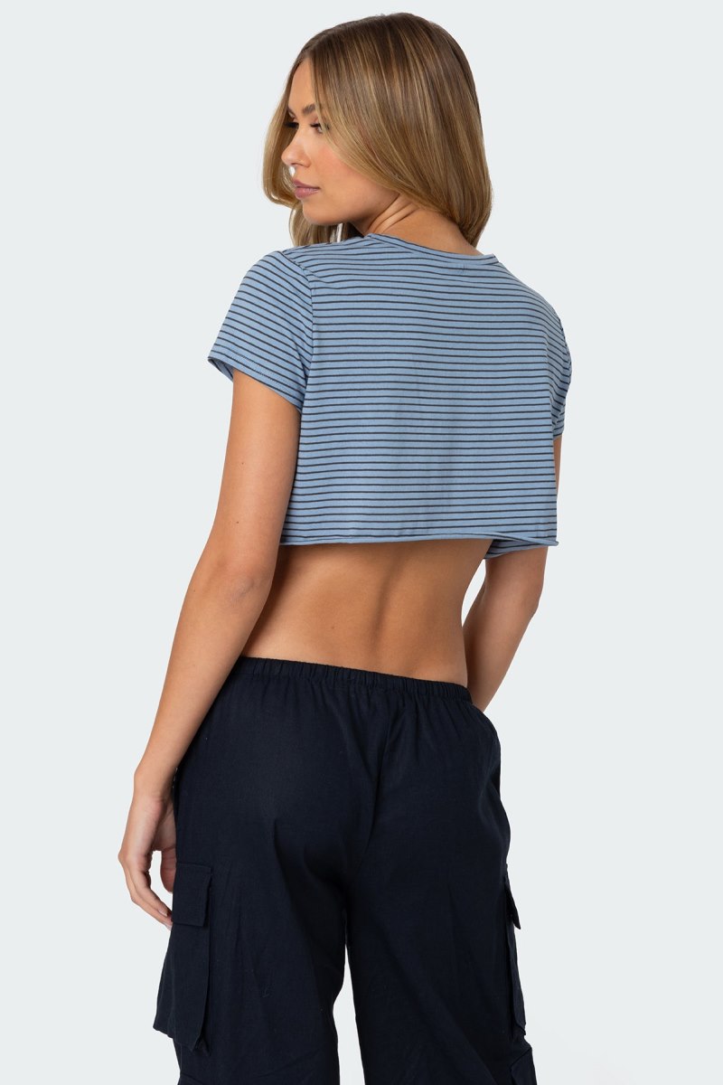 Edikted Stripey Cropped T Shirt Crop Tops Blue | USA ZX229132D7