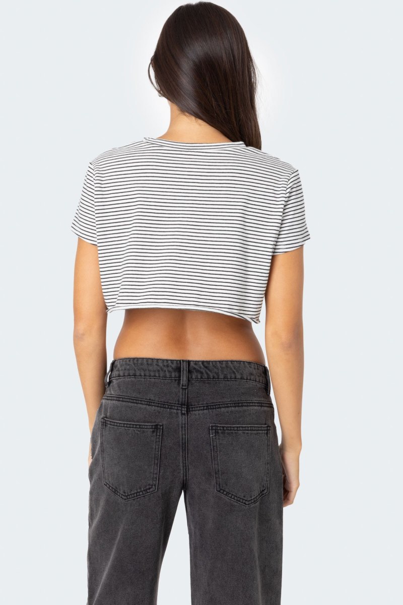 Edikted Stripey Cropped T Shirt Crop Tops Blue | USA GP393399A6