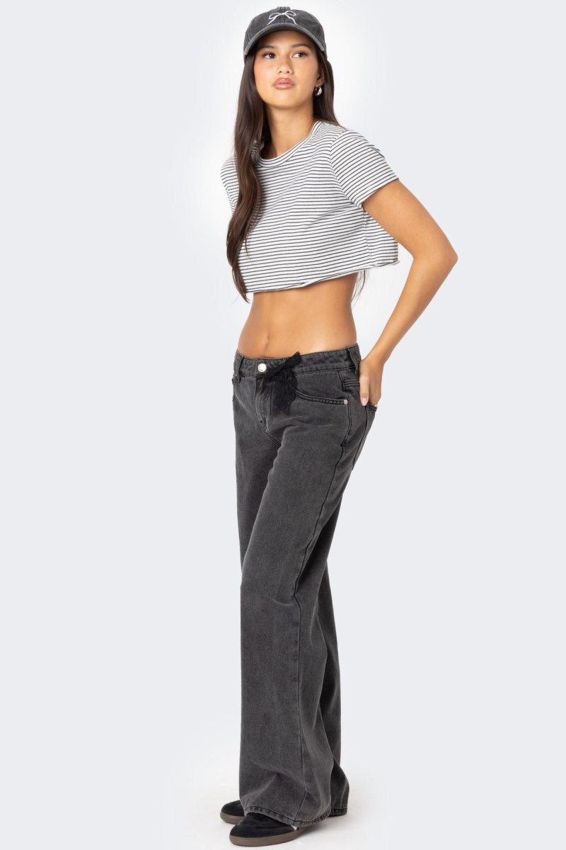 Edikted Stripey Cropped T Shirt Crop Tops Blue | USA GP393399A6
