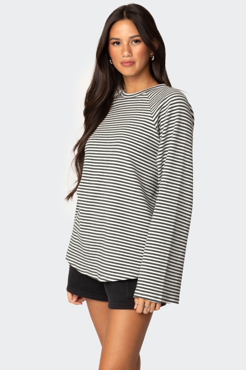 Edikted Stripey Oversized Bell Sleeve Long Sleeve Tops Gray Melange | USA DA541774I9