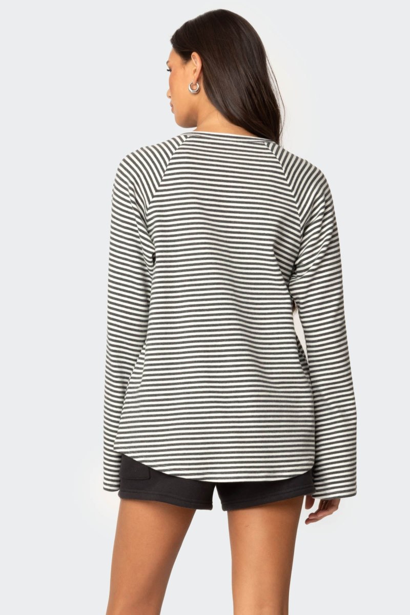 Edikted Stripey Oversized Bell Sleeve Long Sleeve Tops Gray Melange | USA DA541774I9