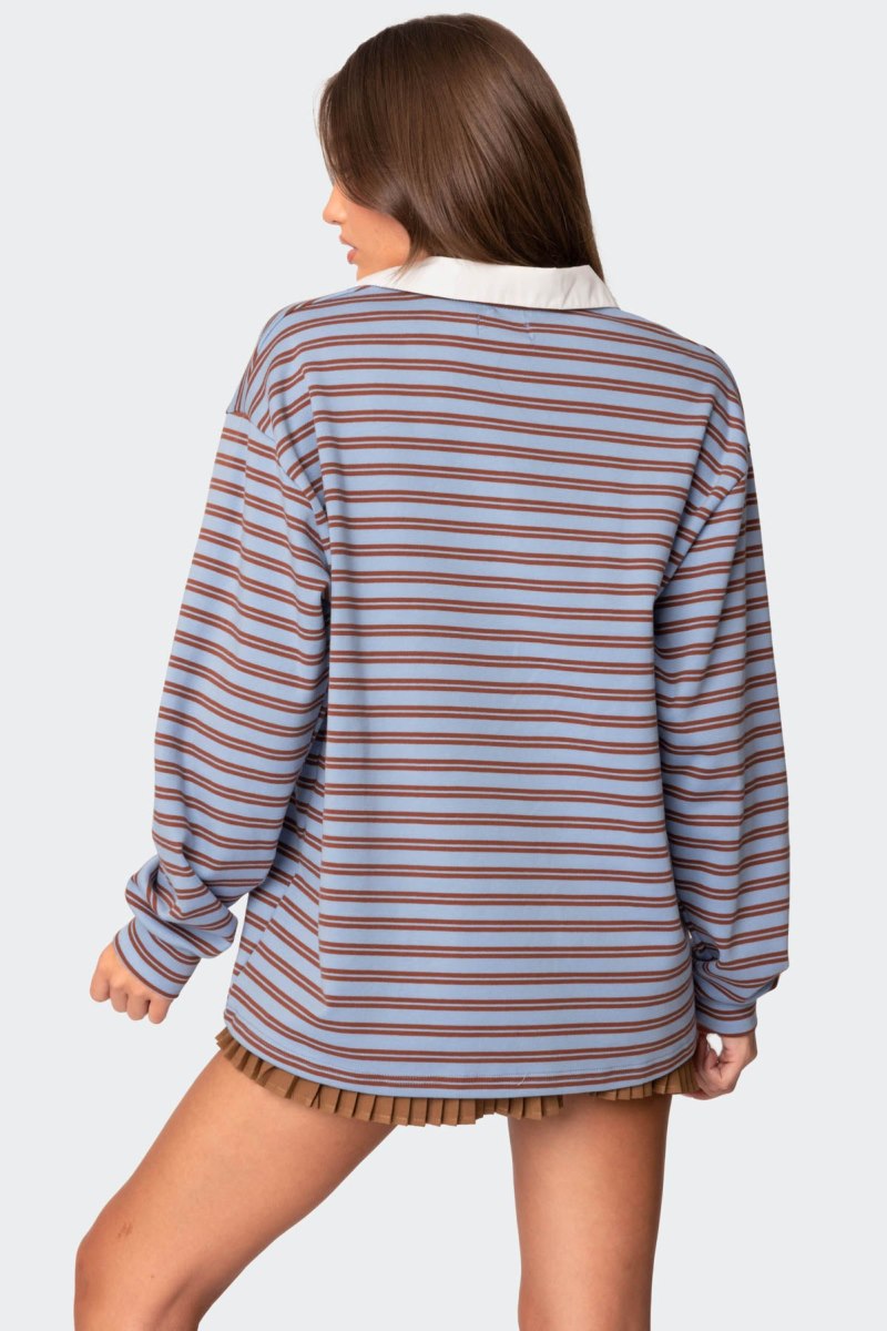 Edikted Stripey Oversized Collared Shirt Long Sleeve Tops Blue | USA YV292279V6