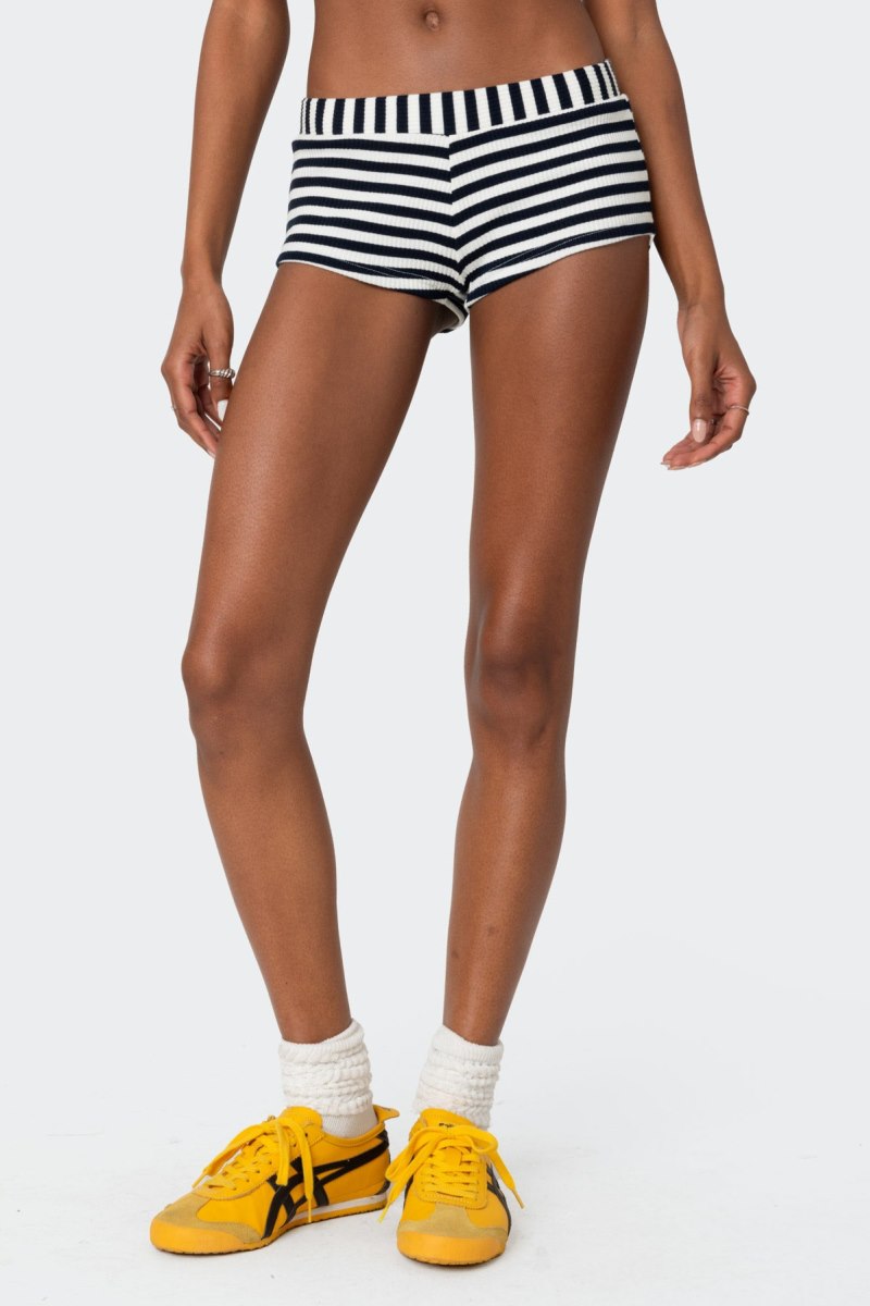 Edikted Stripey Ribbed Micro Shorts Navy And White | USA HV128312D9