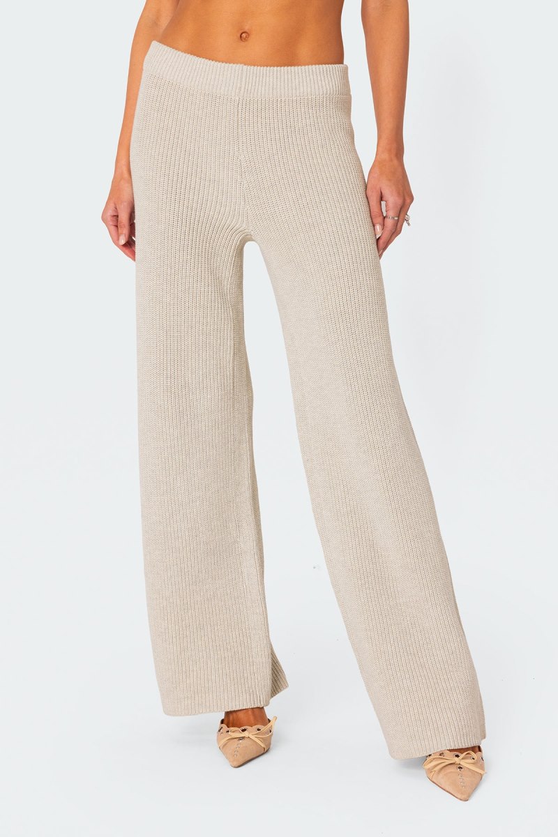 Edikted Sunday Straight Leg Knit Pants Cream | USA SC764486L5
