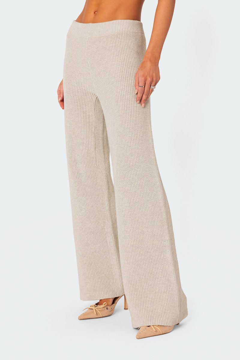 Edikted Sunday Straight Leg Knit Pants Cream | USA SC764486L5