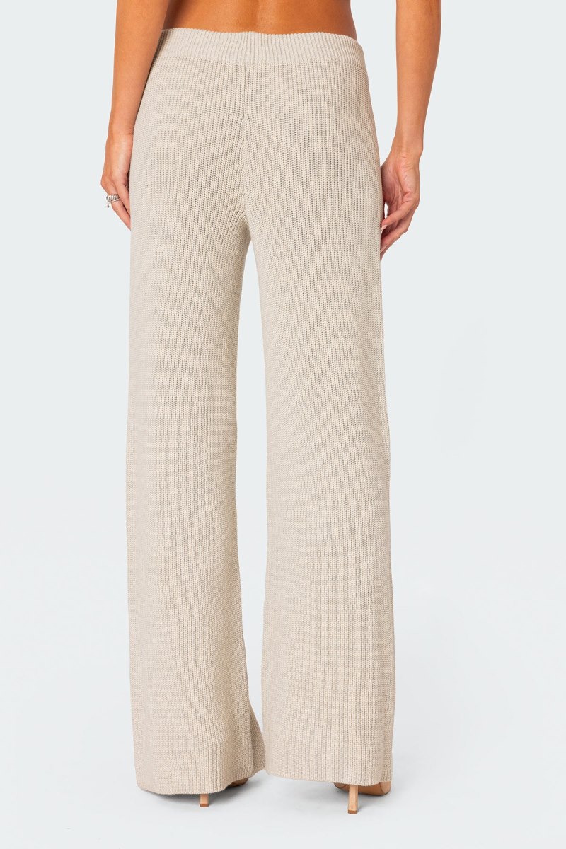 Edikted Sunday Straight Leg Knit Pants Cream | USA SC764486L5