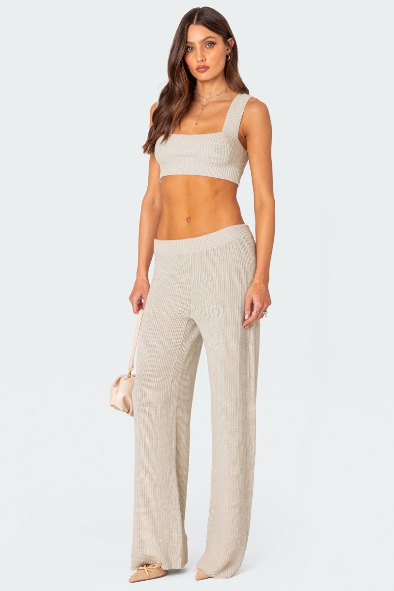 Edikted Sunday Straight Leg Knit Pants Cream | USA SC764486L5