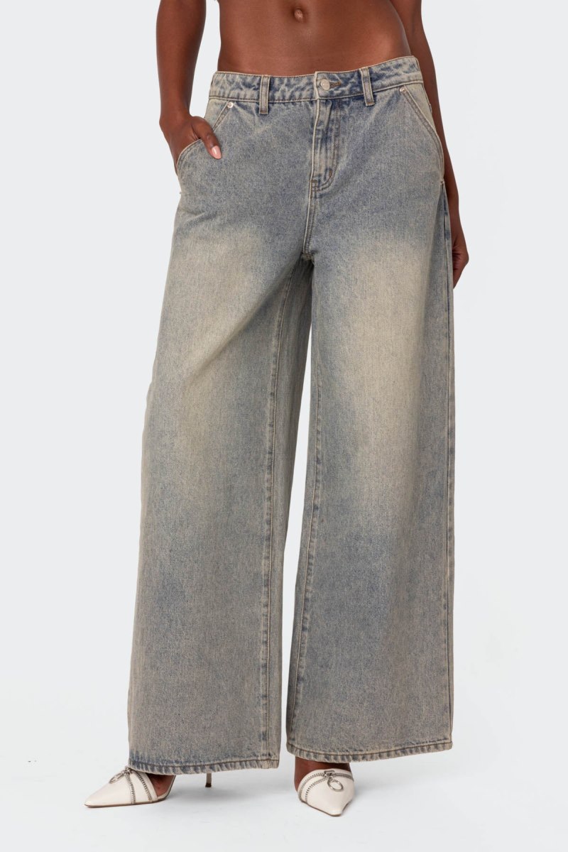Edikted Super Baggy Wide Leg Jeans Blue | USA UN832953R1