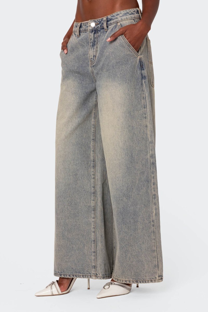Edikted Super Baggy Wide Leg Jeans Blue | USA UN832953R1