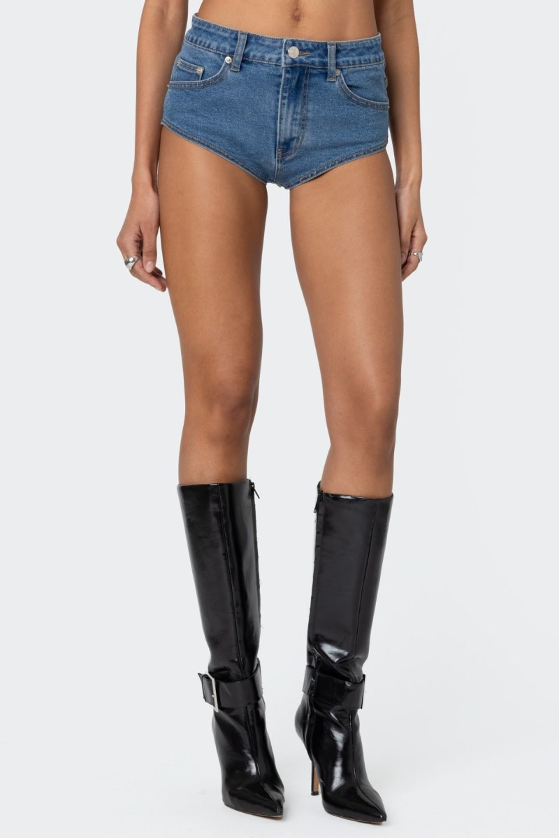 Edikted Super Micro High Rise Denim Shorts Blue Washed | USA RP968266Y4