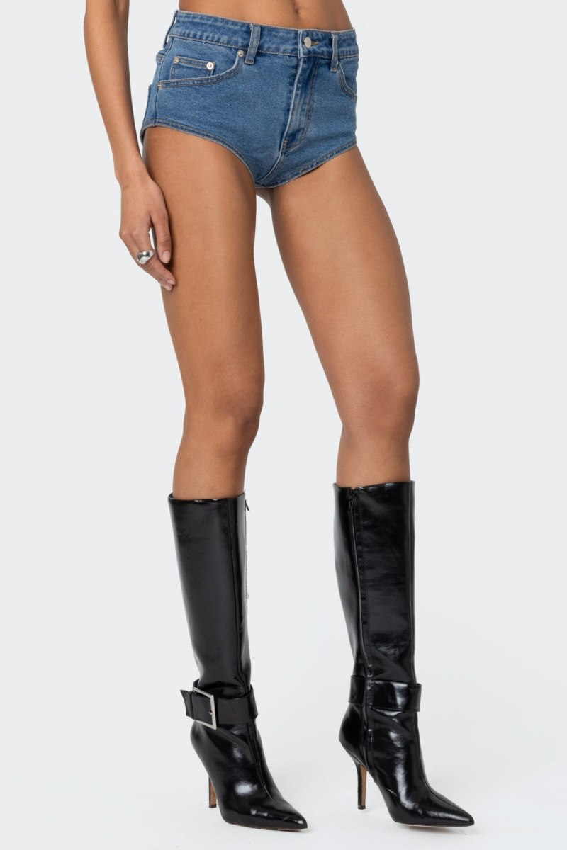 Edikted Super Micro High Rise Denim Shorts Blue Washed | USA RP968266Y4
