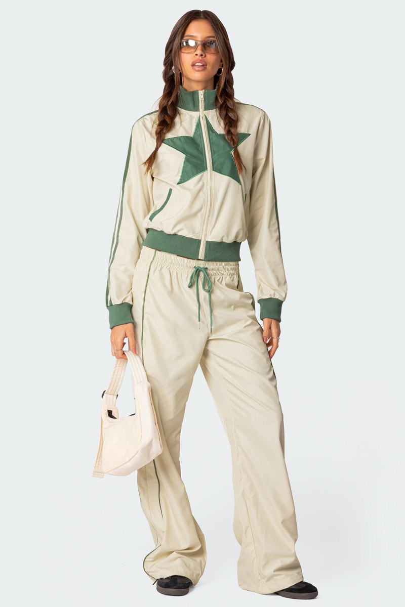 Edikted Superstar Nylon Track Jackets Off White And Olive | USA UK967876D9