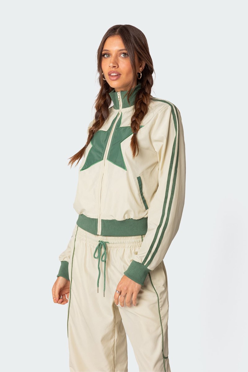 Edikted Superstar Nylon Track Jackets Off White And Olive | USA UK967876D9