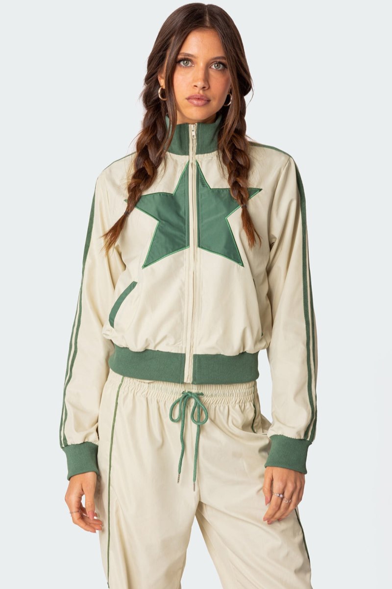 Edikted Superstar Nylon Track Jackets Off White And Olive | USA UK967876D9
