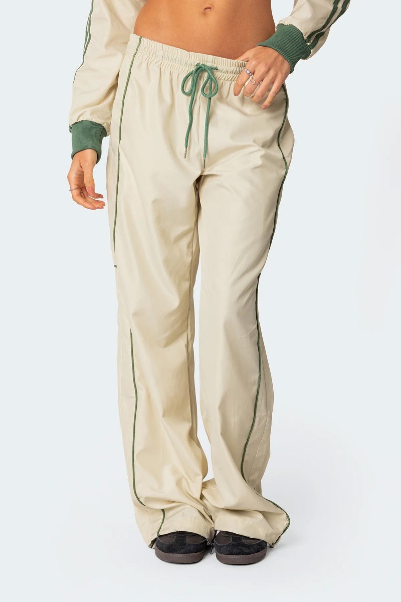 Edikted Superstar Nylon Track Pants Off White And Olive | USA SV332403A3
