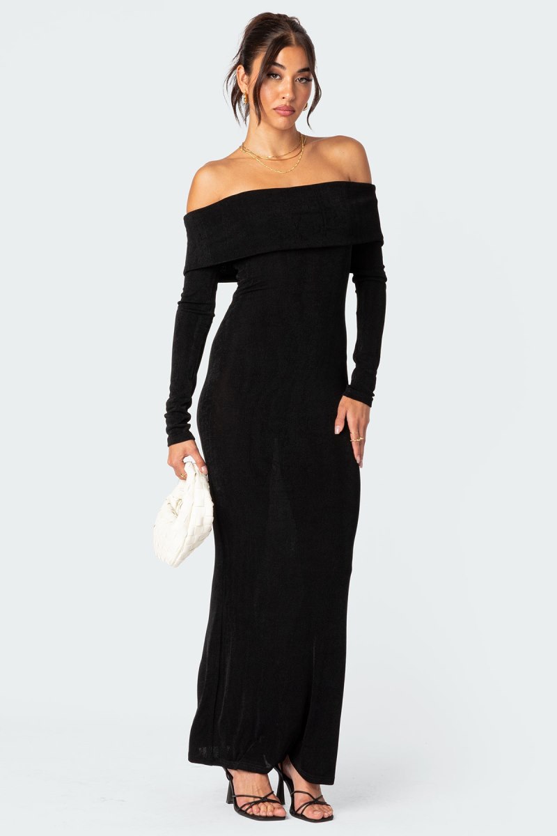 Edikted Susan Fold Over Maxi Dress Maxi Dress Black | USA UV252205C3