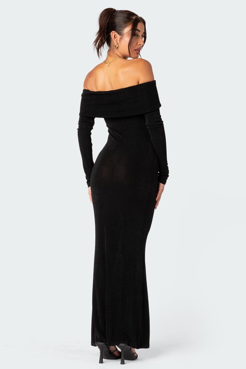 Edikted Susan Fold Over Maxi Dress Maxi Dress Black | USA UV252205C3