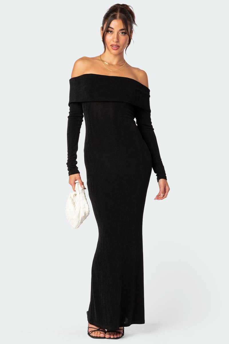 Edikted Susan Fold Over Maxi Dress Maxi Dress Black | USA UV252205C3