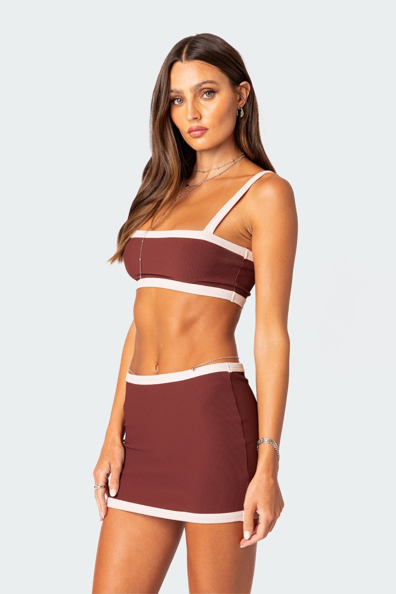 Edikted Sutton Contrast Ribbed Bra Crop Tops Black And White | USA KD838373M3