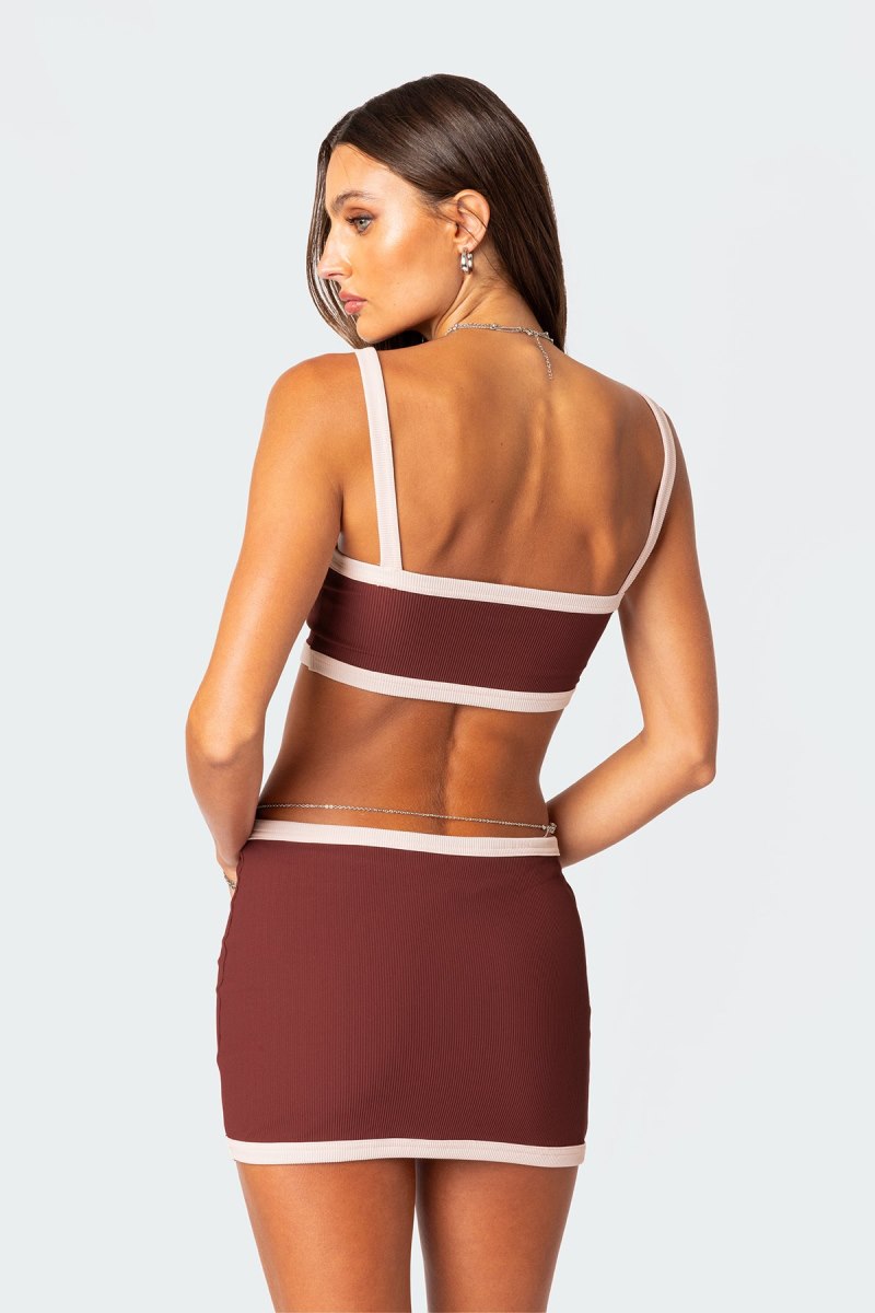 Edikted Sutton Contrast Ribbed Bra Crop Tops Black And White | USA KD838373M3