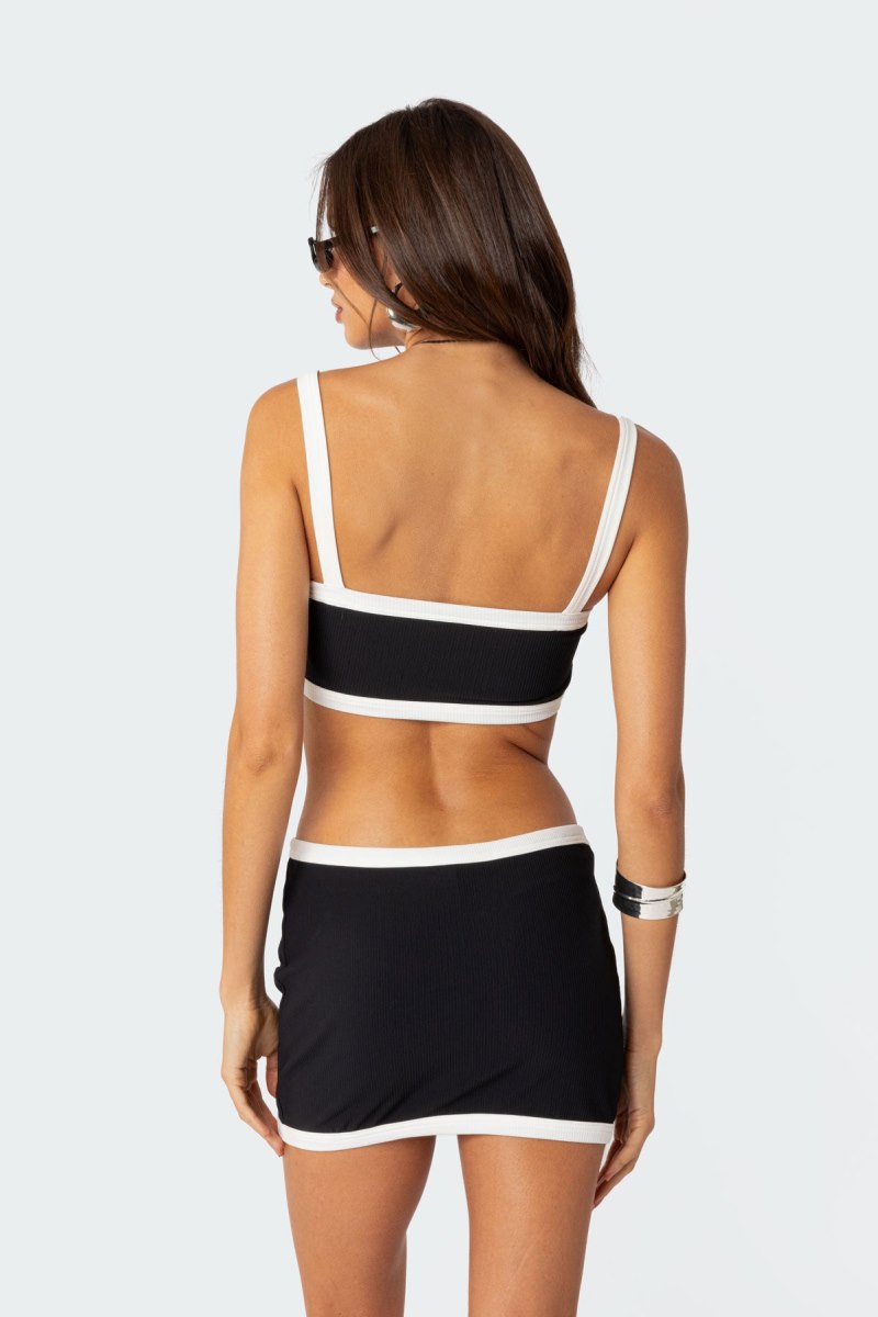 Edikted Sutton Contrast Ribbed Bra Crop Tops Black And White | USA AI004540Z2