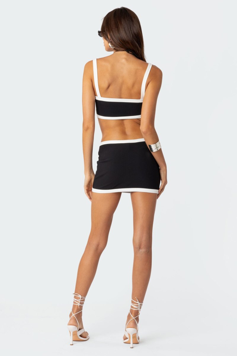 Edikted Sutton Contrast Ribbed Mini Skirts Black And White | USA SW084018N3