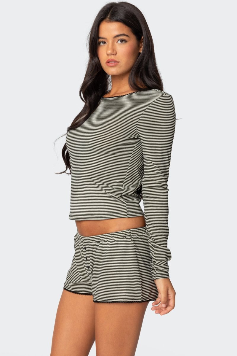 Edikted Suzy Striped Long Sleeve Tops Black And White | USA EY338723N4