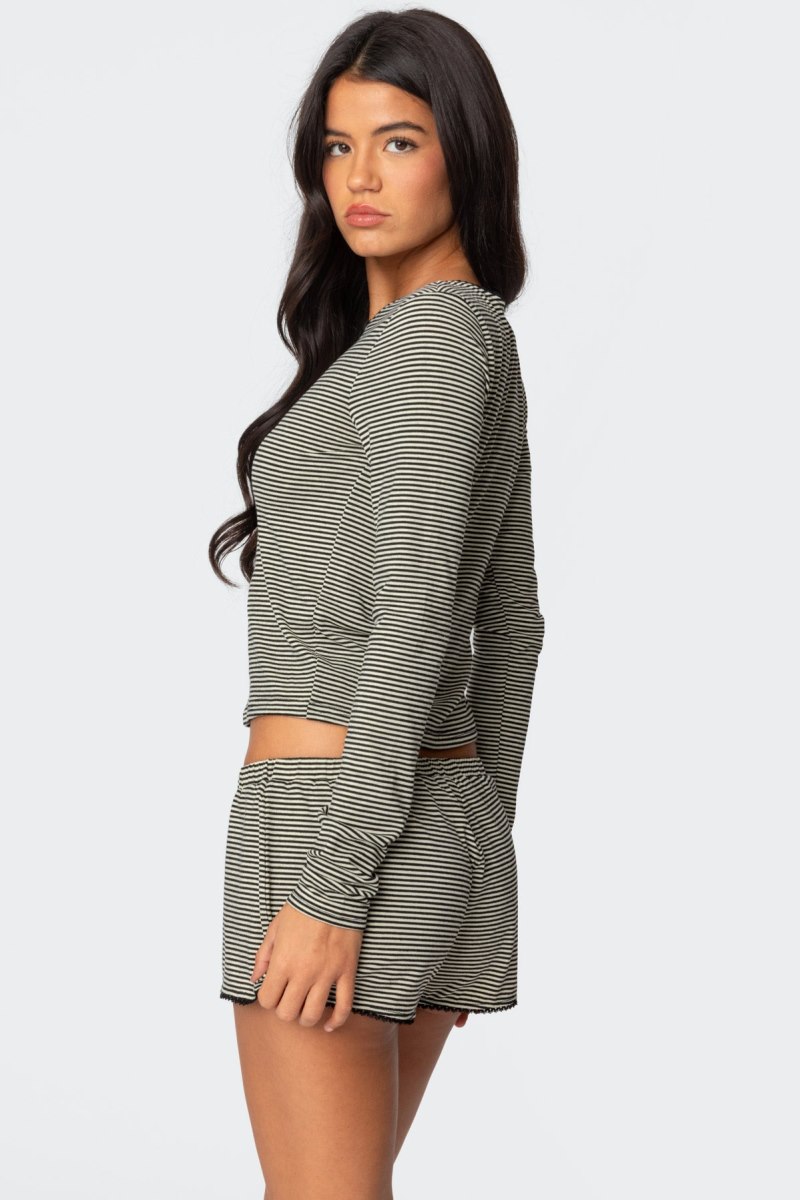 Edikted Suzy Striped Long Sleeve Tops Black And White | USA EY338723N4
