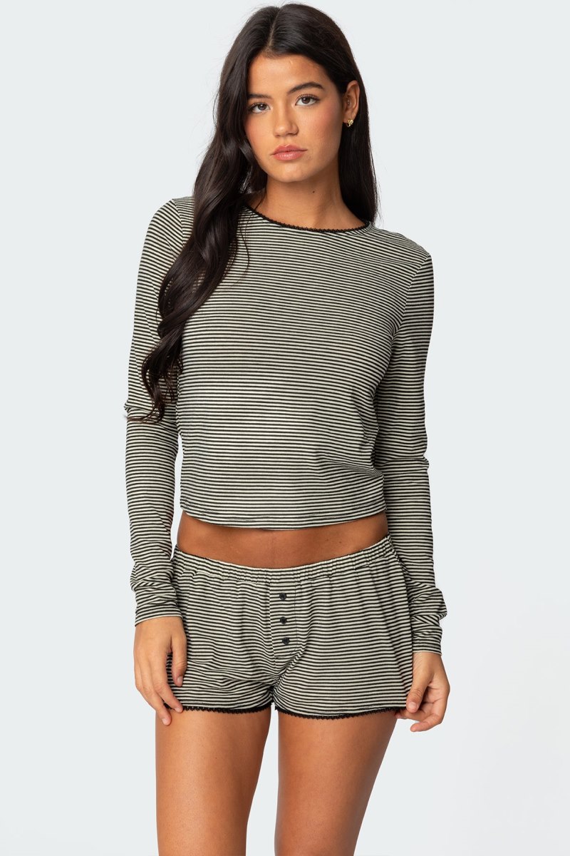 Edikted Suzy Striped Long Sleeve Tops Black And White | USA EY338723N4