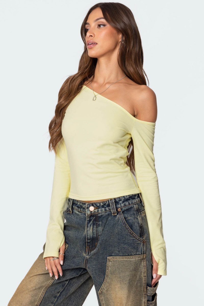 Edikted Swan Asymmetric Long Sleeve Tops Black | USA HK845134D6