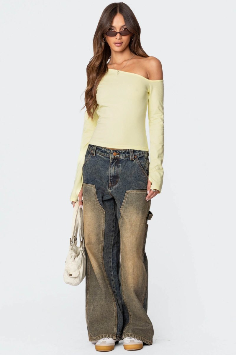 Edikted Swan Asymmetric Long Sleeve Tops Black | USA HK845134D6
