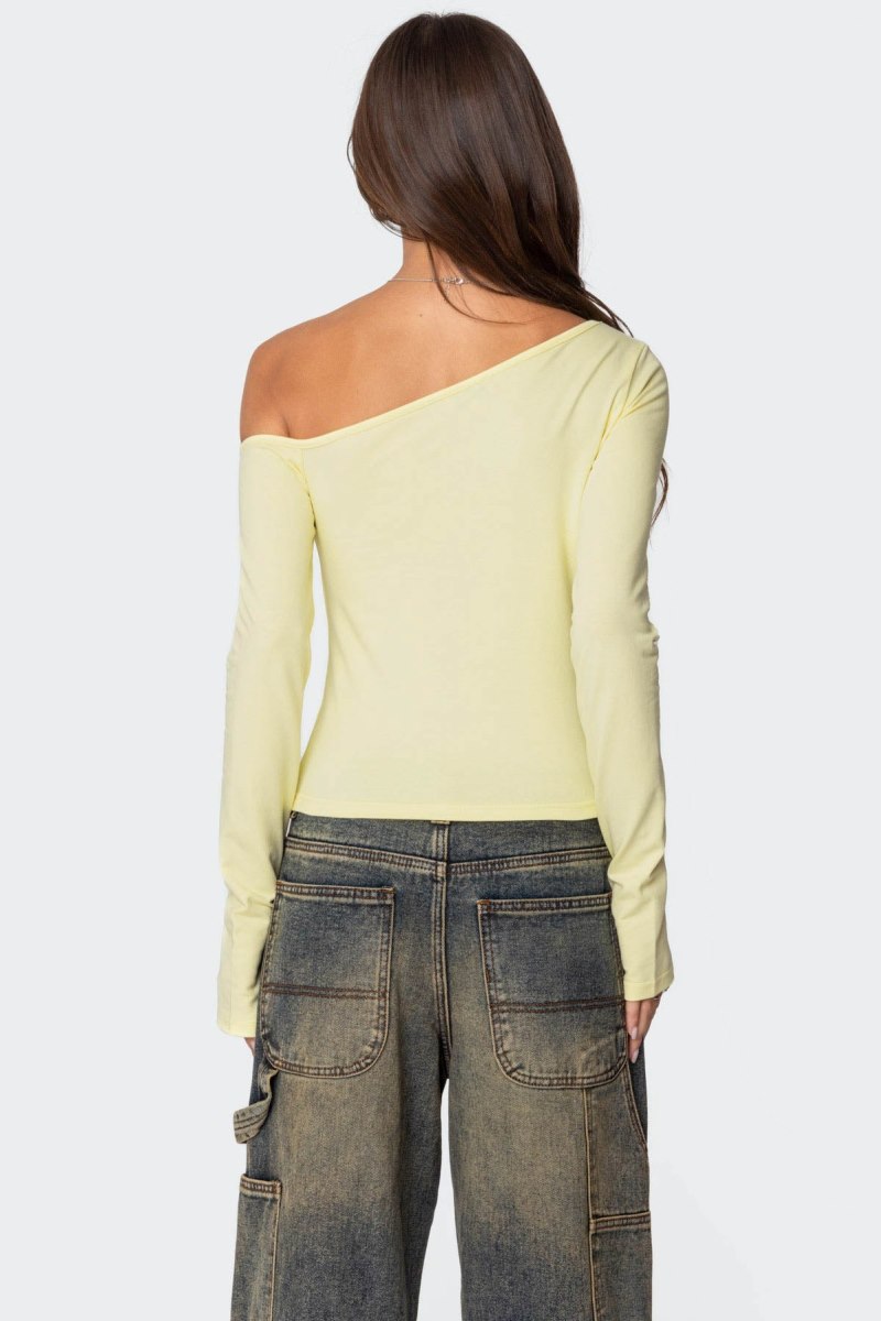 Edikted Swan Asymmetric Long Sleeve Tops Black | USA HK845134D6