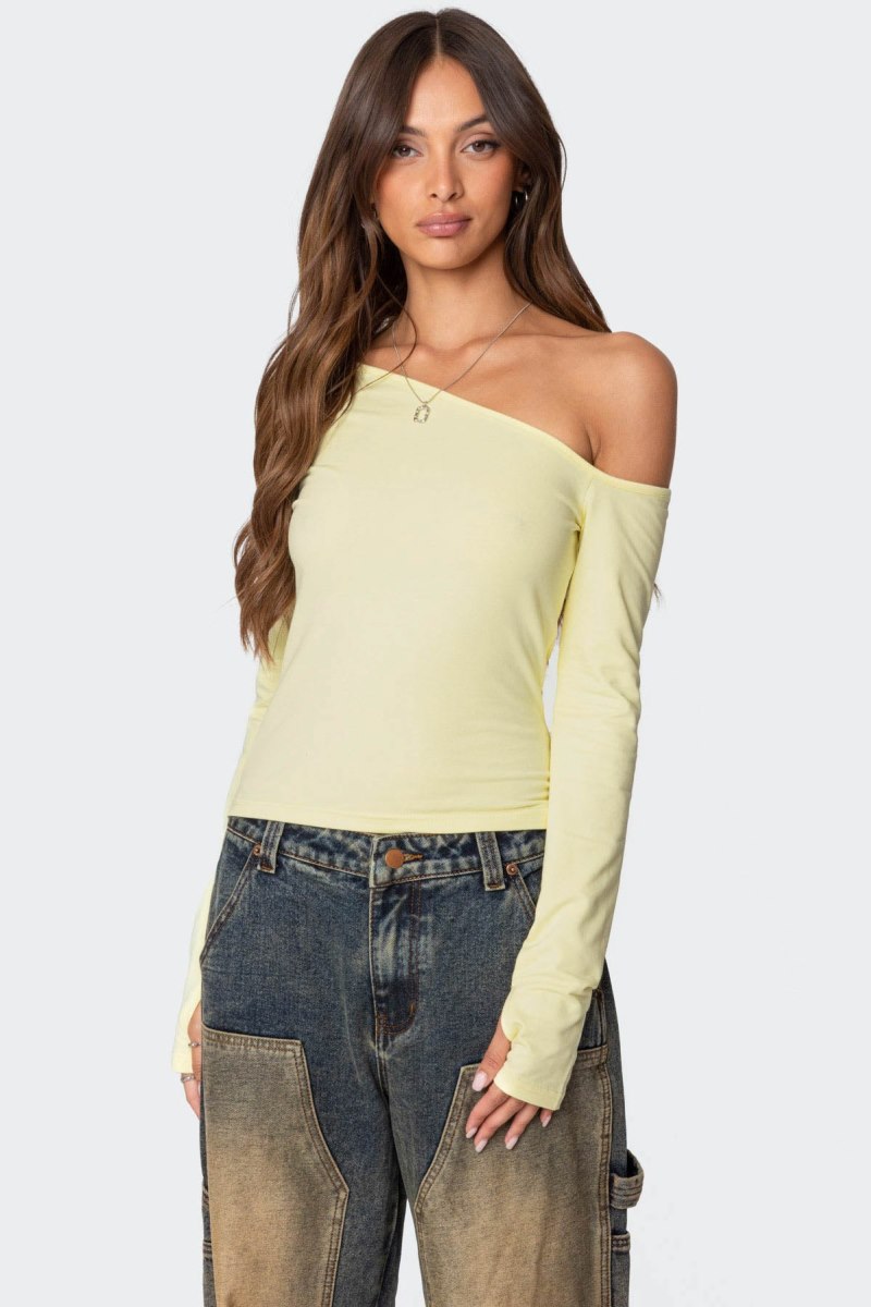 Edikted Swan Asymmetric Long Sleeve Tops Black | USA HK845134D6