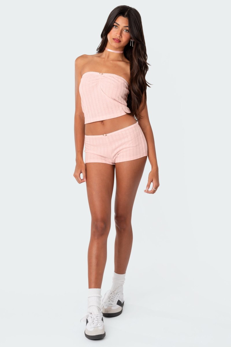 Edikted Sweetpea Pointelle Micro Shorts Light Pink | USA AY137433F7