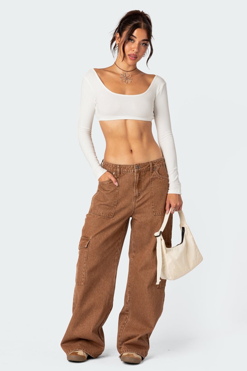 Edikted Sydney Ribbed Open Back Crop Long Sleeve Tops Black | USA NS601930P3
