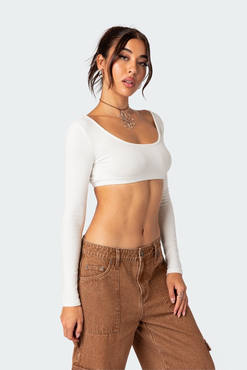 Edikted Sydney Ribbed Open Back Crop Tops Black | USA KL206650W9