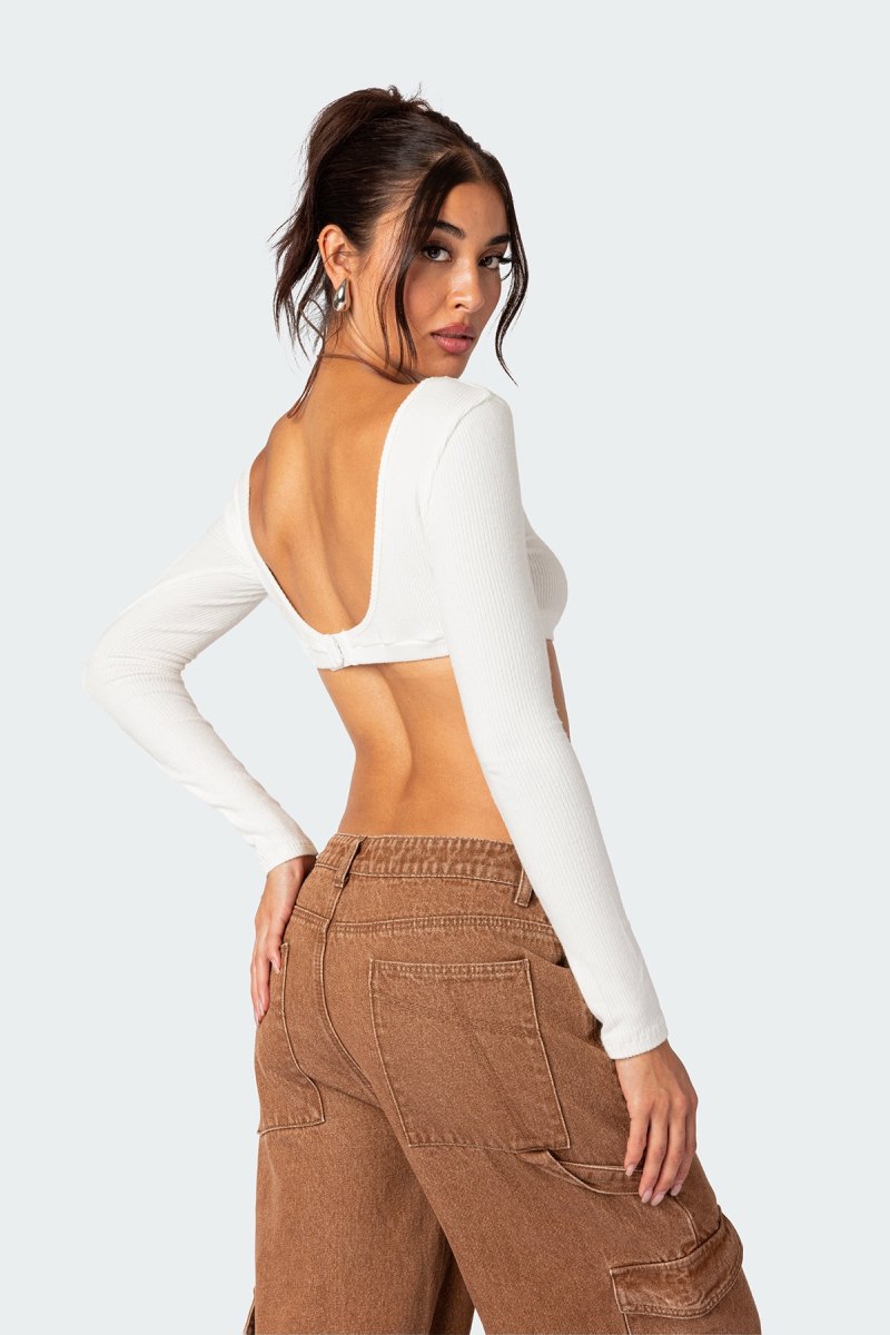 Edikted Sydney Ribbed Open Back Crop Tops Black | USA KL206650W9