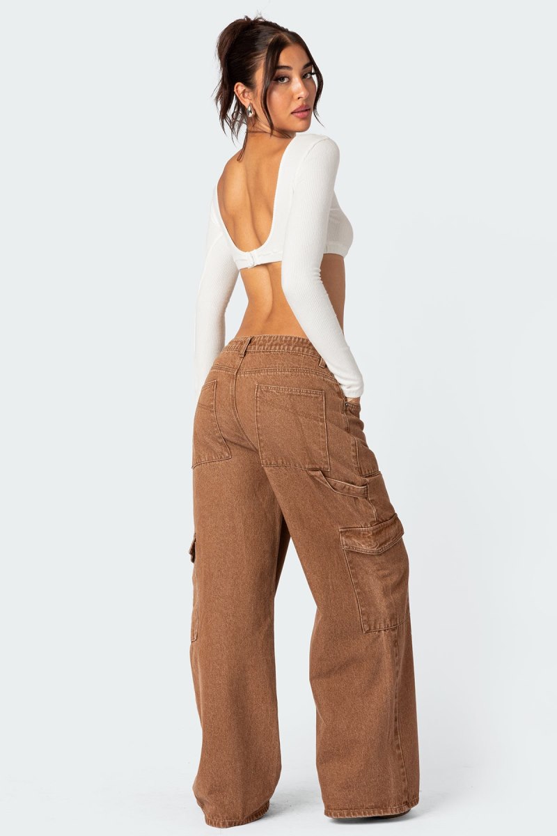 Edikted Sydney Ribbed Open Back Crop Tops Black | USA KL206650W9
